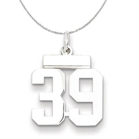 Silver Athletic Collection Small Polished Number 39 Necklace - 24 In